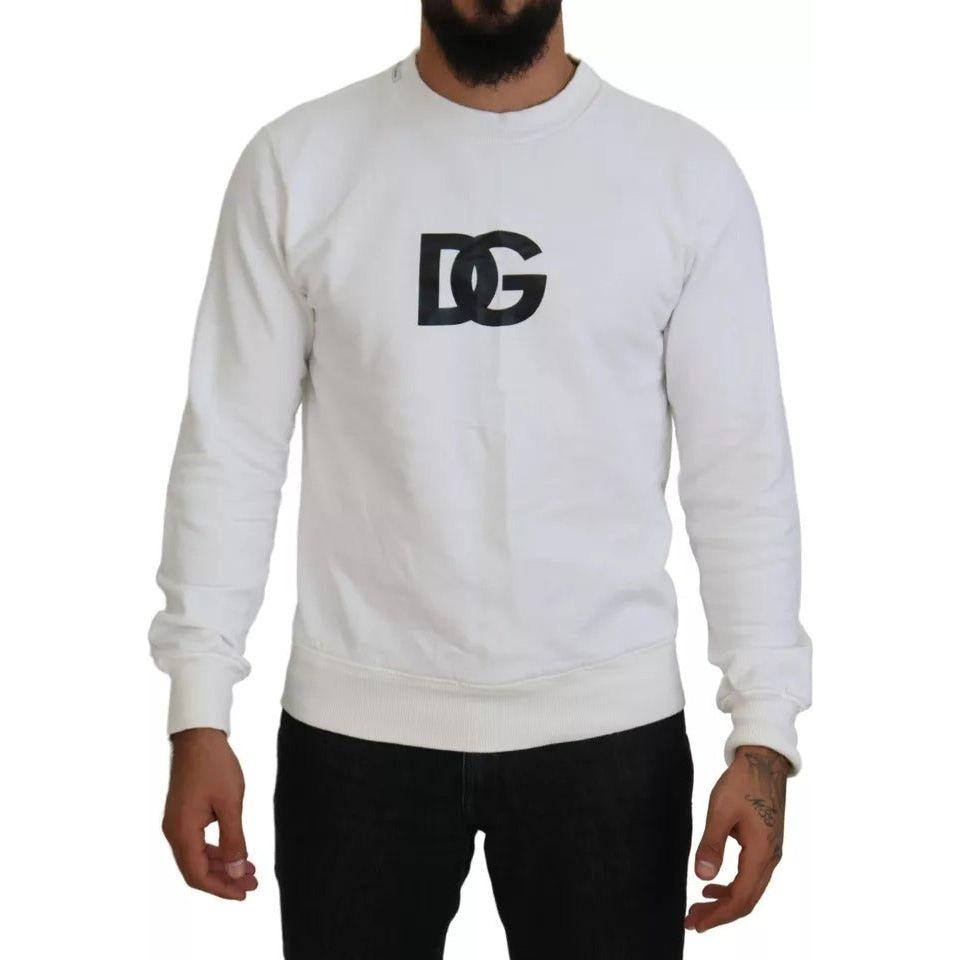 Dolce & Gabbana White Logo Cotton Crew Neck Pullover Sweater