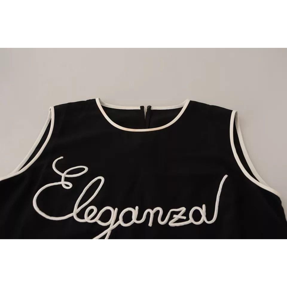 Dolce & Gabbana Black Silk Eleganza Print Sleeveless Tank Top