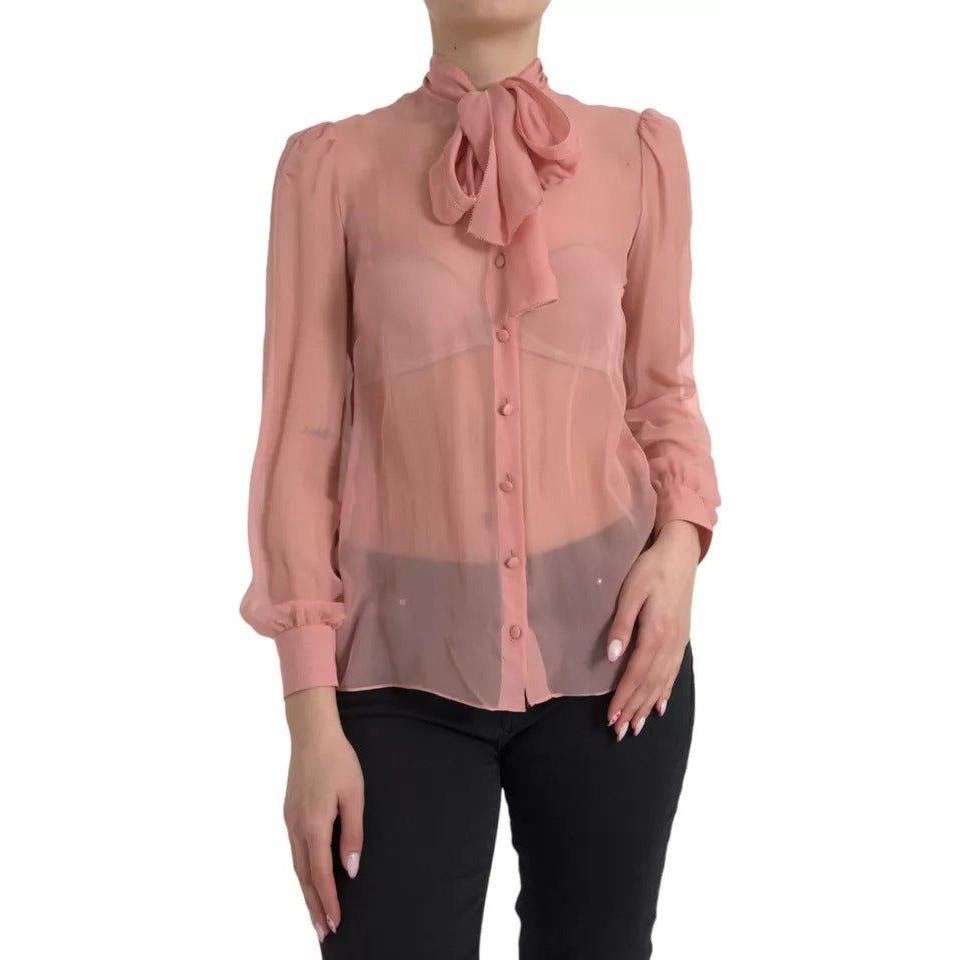 Dolce & Gabbana Pink Long Sleeves Ascot Collar Top Blouse