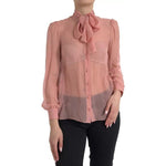 Dolce & Gabbana Pink Long Sleeves Ascot Collar Top Blouse