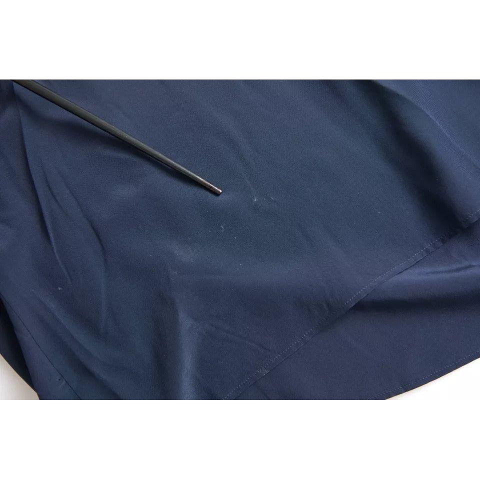 Dolce & Gabbana Blue Long Sleeves Ascot Collar Blouse Top