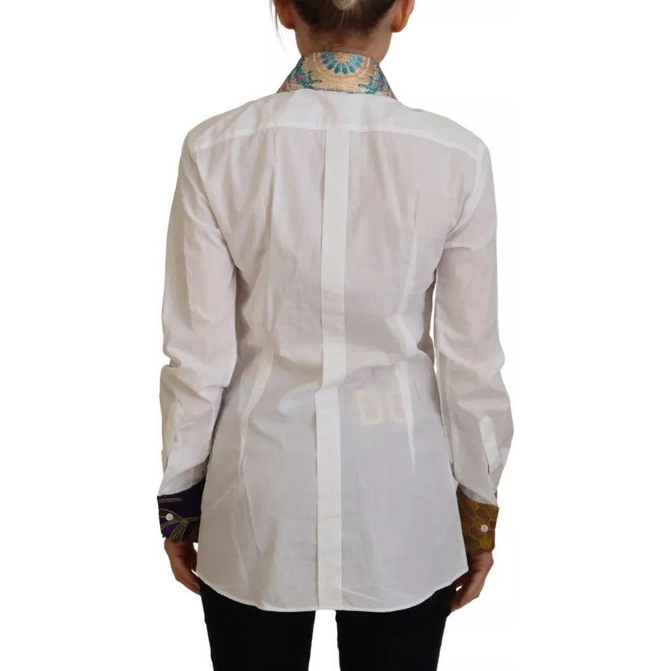 بلوزة دولتشي آند غابانا من القطن بأكمام طويلة ومزينة بنقشة زهور باللون الأبيض