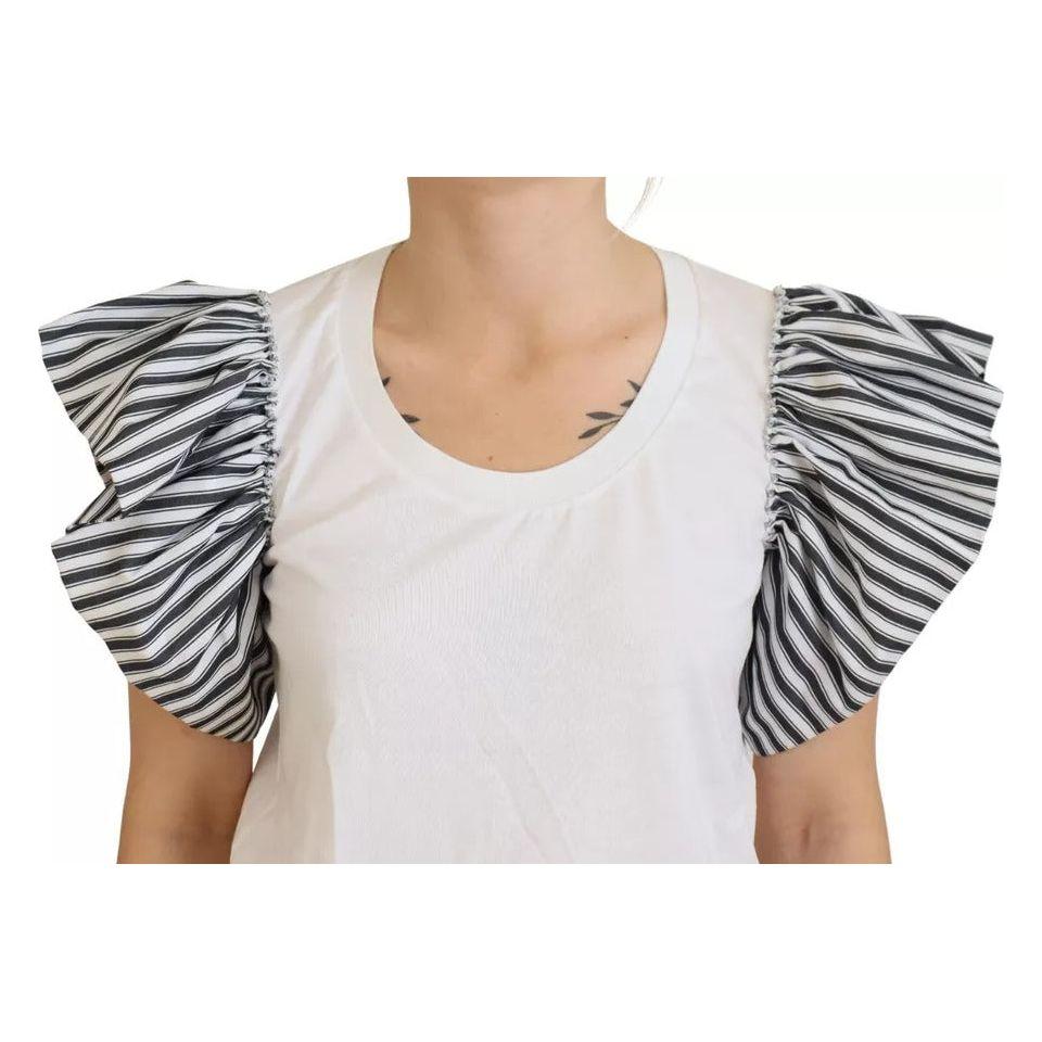 بلوزة دولتشي آند غابانا مخططة باللون الأبيض بأكمام قصيرة