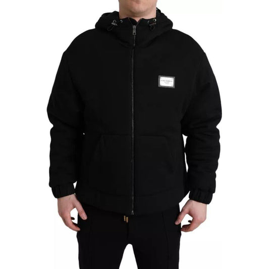 Dolce & Gabbana Black Cotton Hooded Logo Bomber Men Jacket Dolce & Gabbana Black