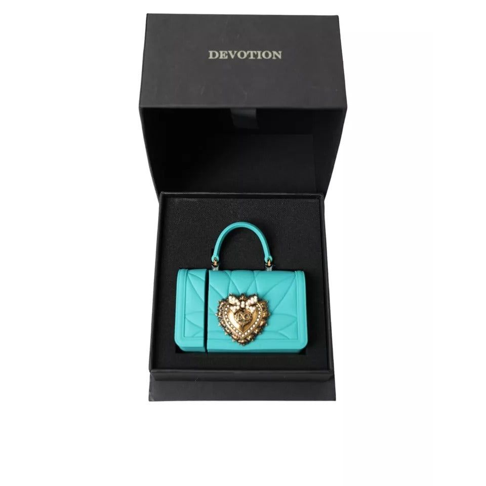Dolce & Gabbana Turquoise Silicone Devotion Heart Bag Cover Hand Airpods Case