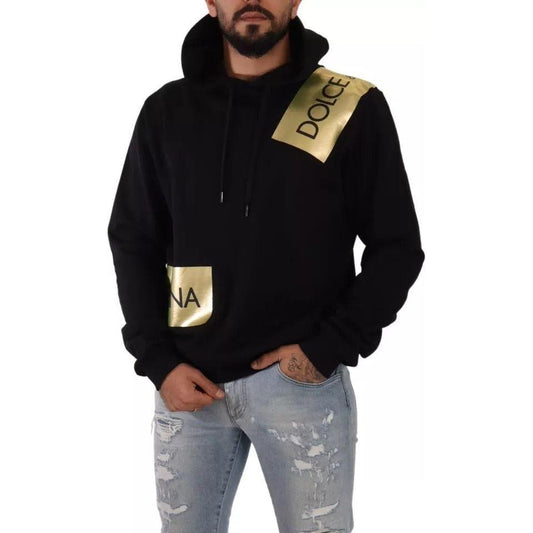 Dolce & Gabbana Black Gold Hooded Cotton Mens Pullover Sweater Dolce & Gabbana Rosy Brown
