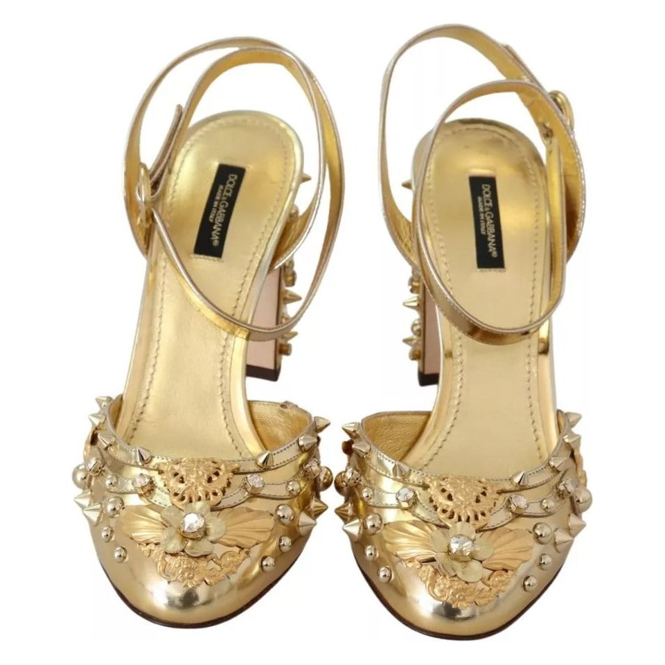 Dolce & Gabbana Gold Studs Vally Slingback Sandals Shoes
