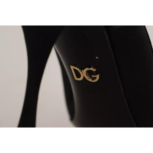 Dolce & Gabbana Black Embellished Heels Slingback Charmeuse Shoes Dolce & Gabbana Black