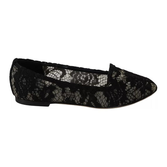 Dolce & Gabbana Black Floral Lace Loafers Flats Shoes Dolce & Gabbana Black