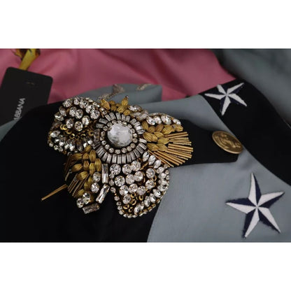 Dolce & Gabbana Blue Button Crystal Embellished Cotton Jacket