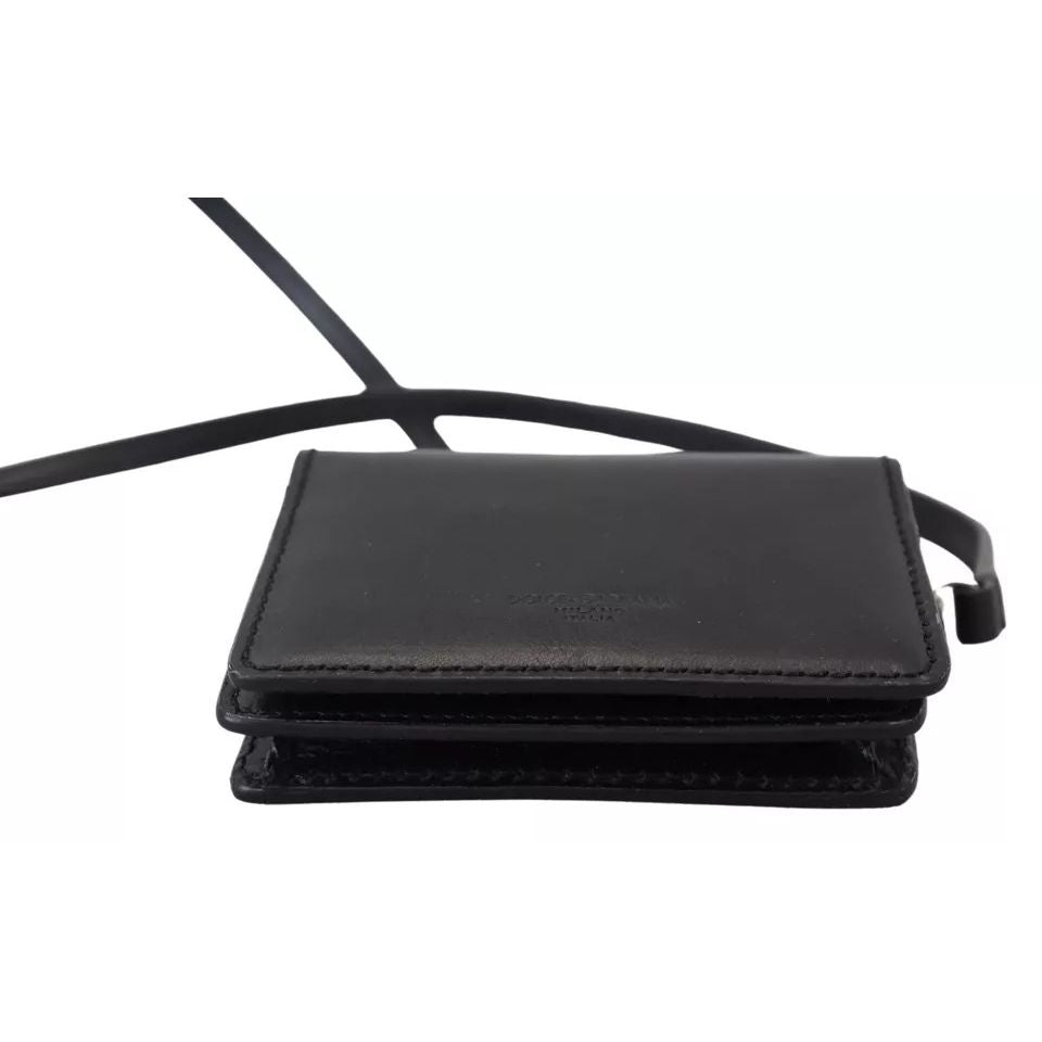 Dolce & Gabbana Black Leather Bifold Shoulder Sling Women Wallet