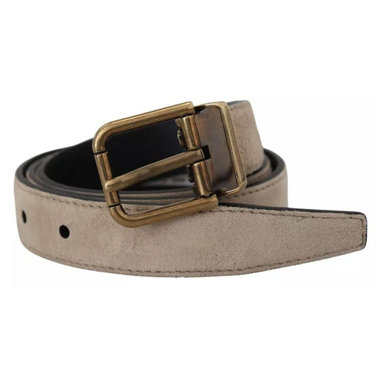 Dolce & Gabbana Beige Velvet Leather Gold Tone Metal Buckle Belt BEL8924-80