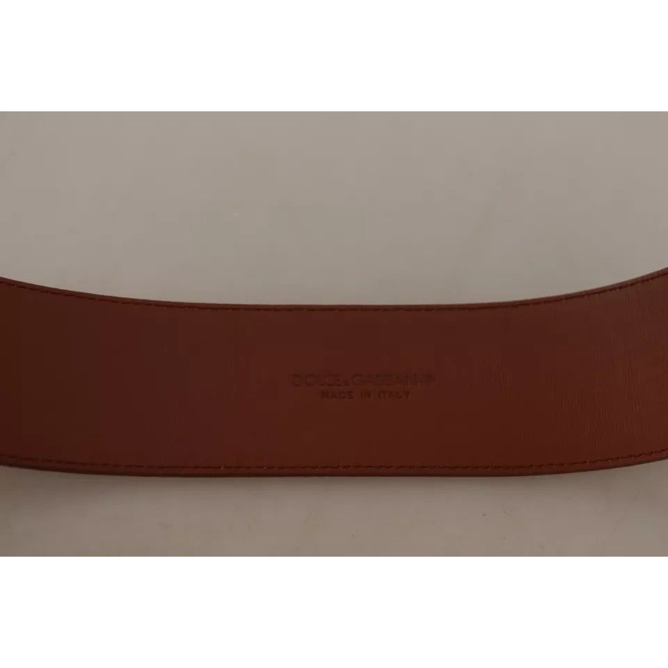 حزام دولتشي آند غابانا بني عريض الخصر من الجلد مع مشبك معدني ذهبي