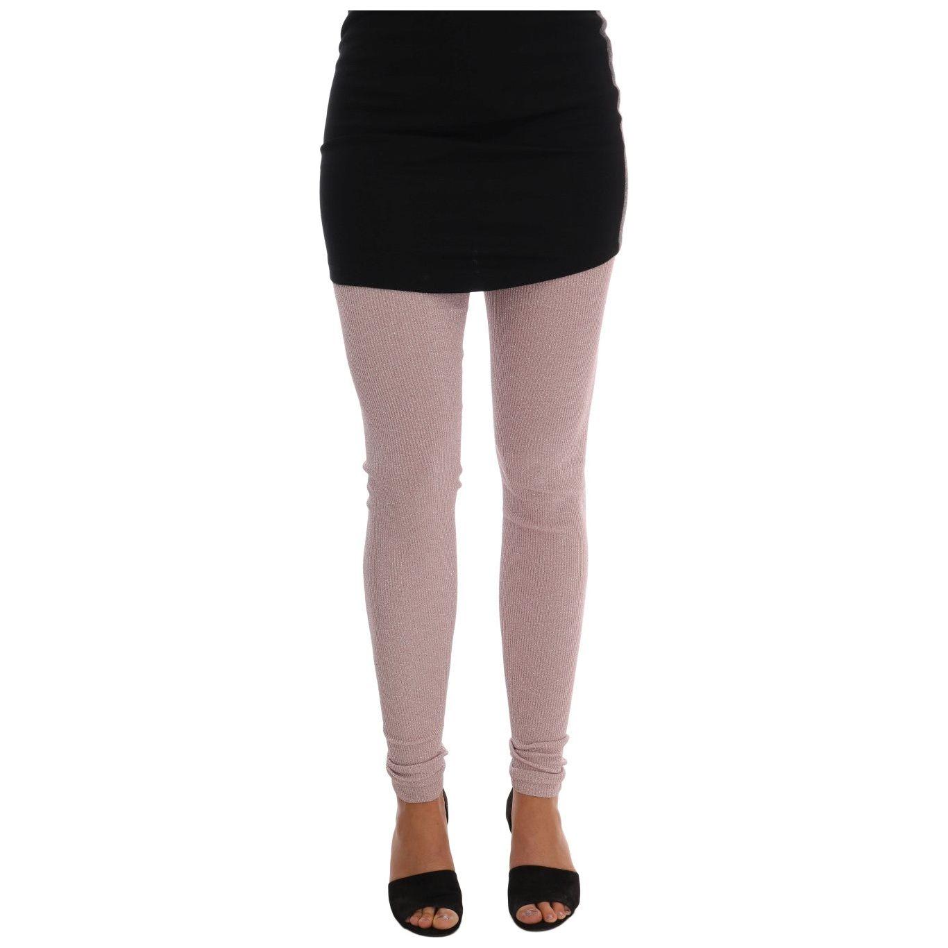 优雅粉色中腰弹力裤