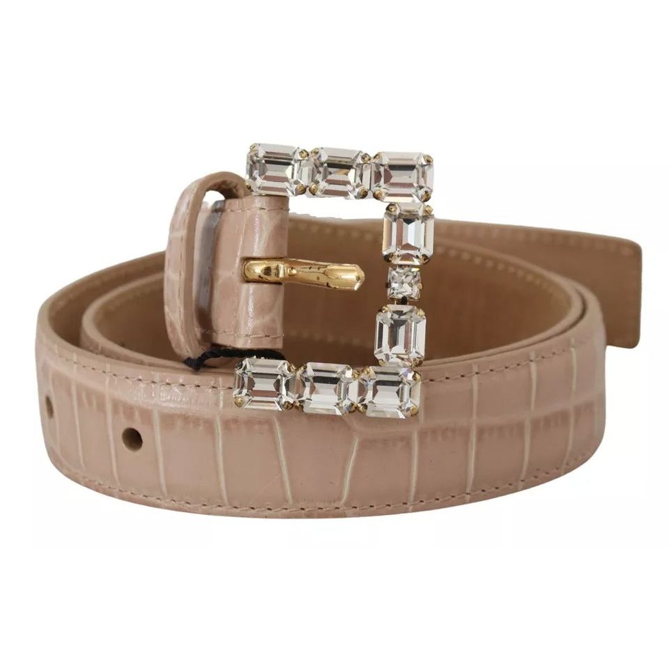 Dolce & Gabbana Beige Leather Crystal Buckle Women Belt