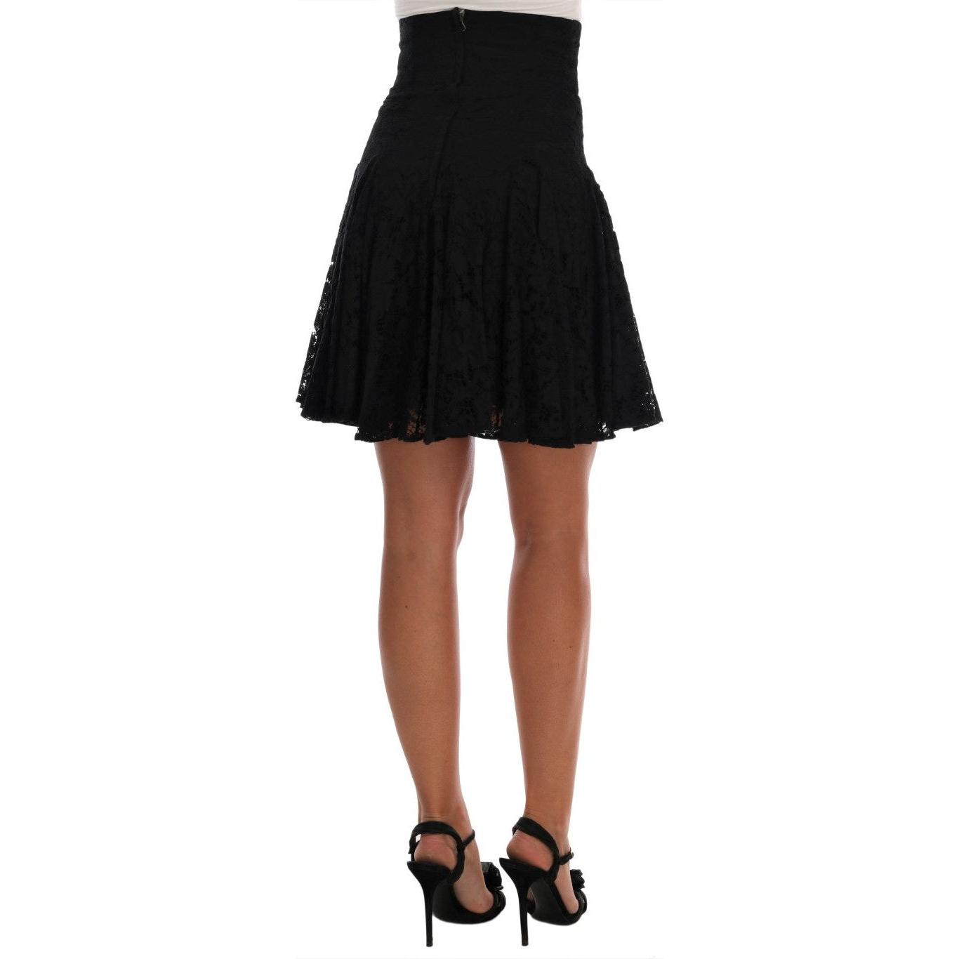 Dolce & Gabbana Black Floral Cutout Lace A-Line Skirt