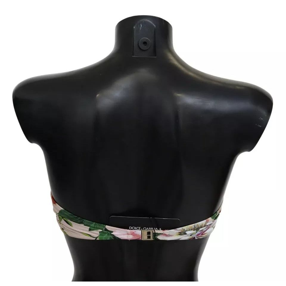 Dolce & Gabbana Pink Floral Print Swimsuit Beachwear Bikini Top