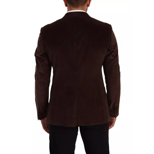 Dolce & Gabbana Brown Corduroy Slim Fit Coat DG Logo Blazer KOS1924-50