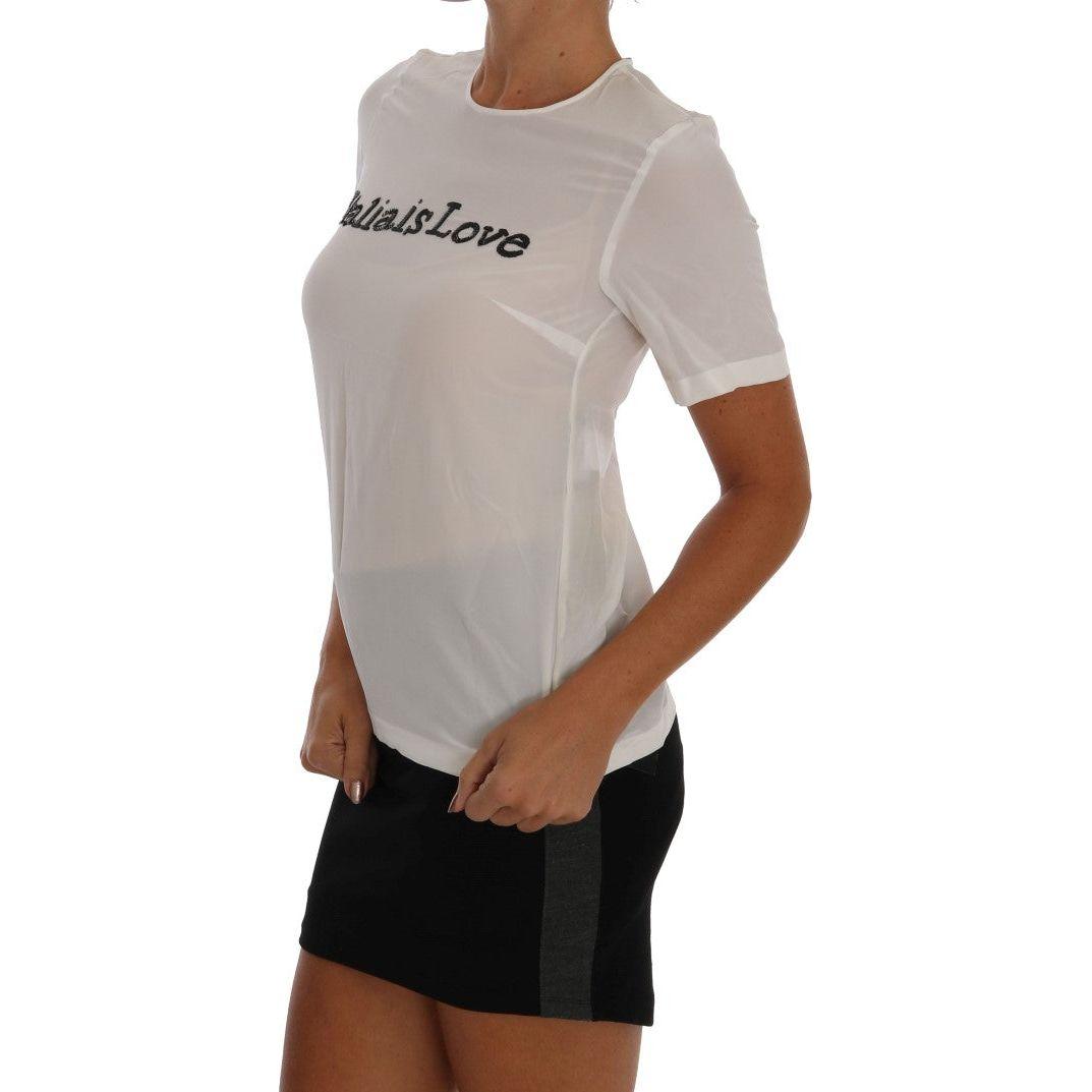 بلوزة بيضاء من الحرير المزين بالترتر من مجموعة "Italia Is Love" من دولتشي آند غابانا