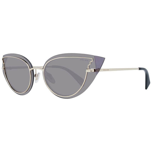 Rose gold cat eye sunglasses for women with grey lenses, plastic frame, 100% UVA & UVB protection, and branded case included.