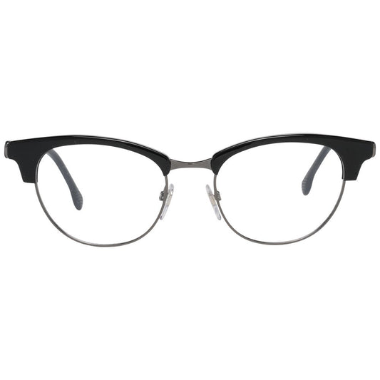 Lozza Black Women Glasses Frame in full-rim round style, black plastic material, size 50-18-140, with demo lenses.