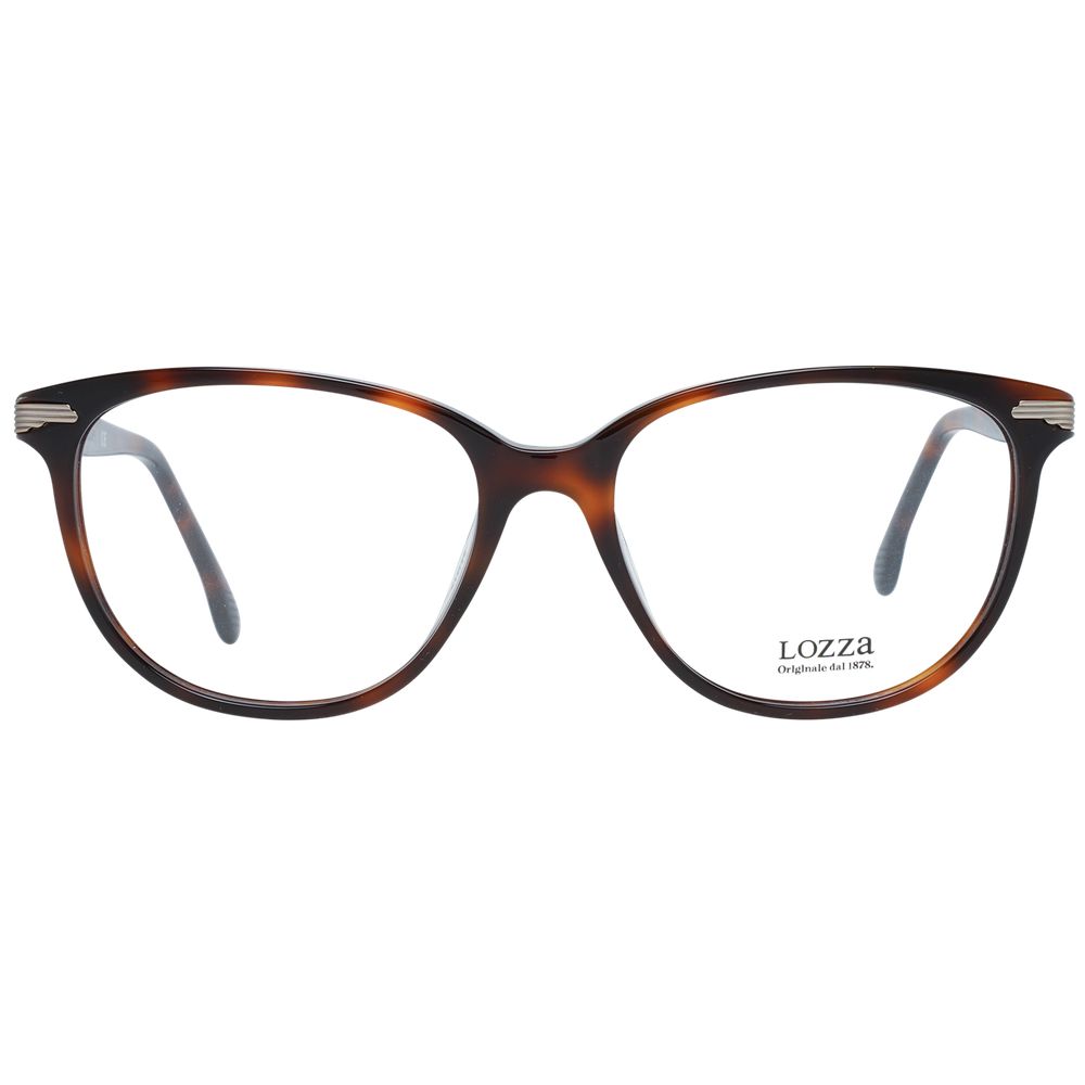 Lozza Brown Women Glasses Frame, full-rim plastic with spring hinges and branded case, size 54-17-140, brown color for women.