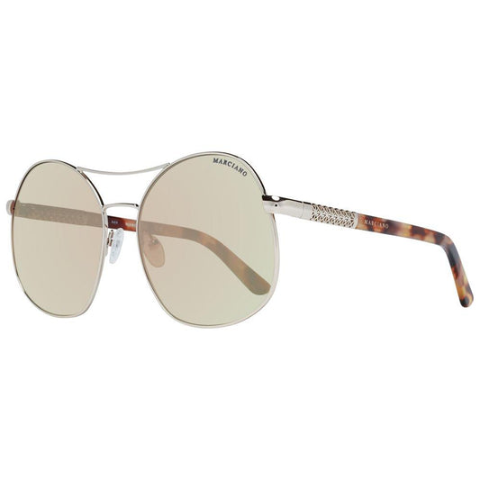 Marciano by Guess rose gold aviator sunglasses with green gradient lenses, metal frame, and full-rim design for women.