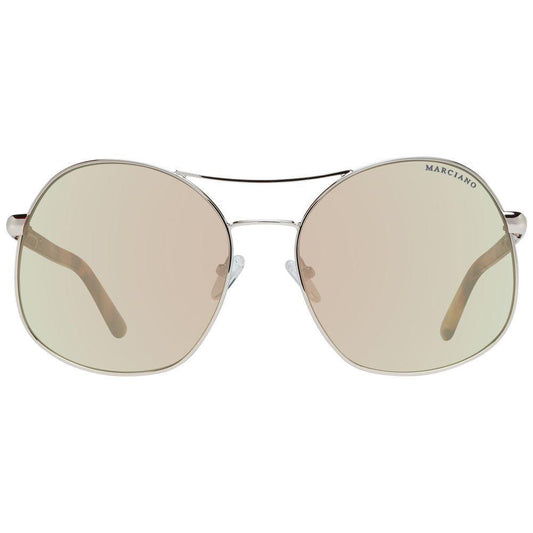 Marciano by Guess rose gold aviator sunglasses for women with green gradient lenses and full-rim metal frame.