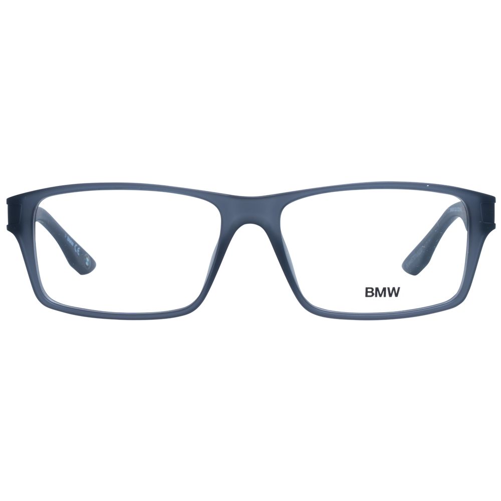 BMW Gray Men Glasses Frame, rectangle full-rim design with grey plastic material and demo lenses.
