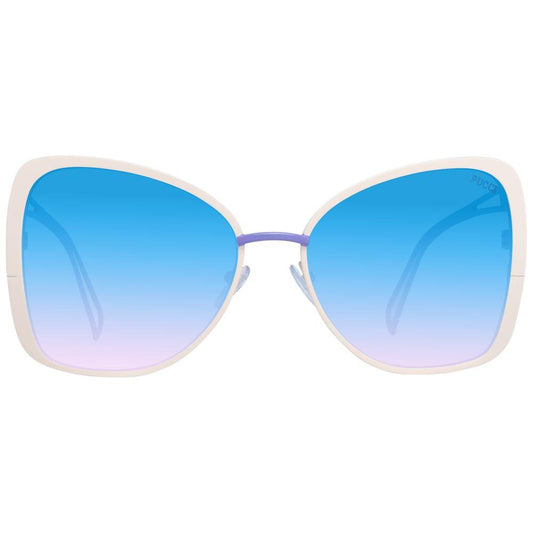 Emilio Pucci cream women's sunglasses with gradient multicolor lenses, metal butterfly frame, full-rim style, UVA/UVB protection.