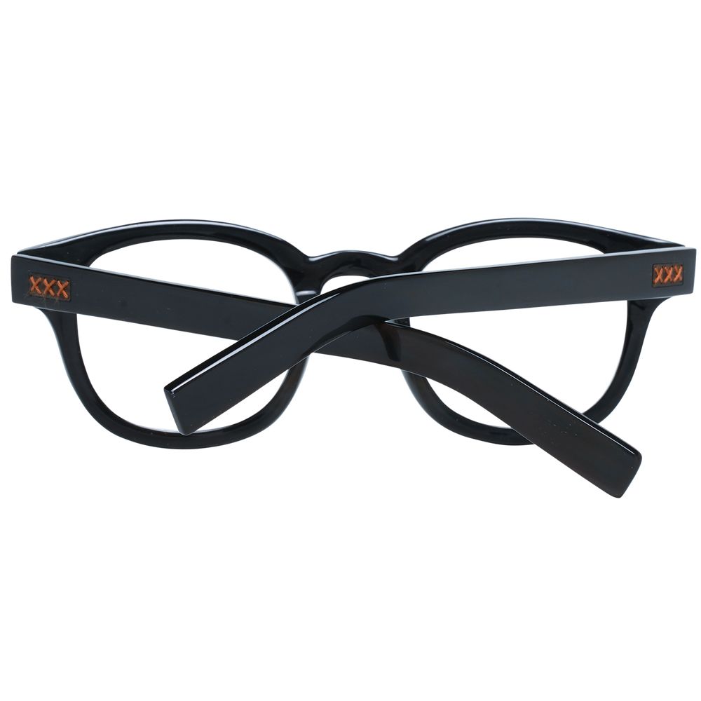 Ermenegildo Zegna Black Horn Glasses (Frames) - Men's full-rim black horn square glasses with branded case. Size 47-23-145. Spring hinge.