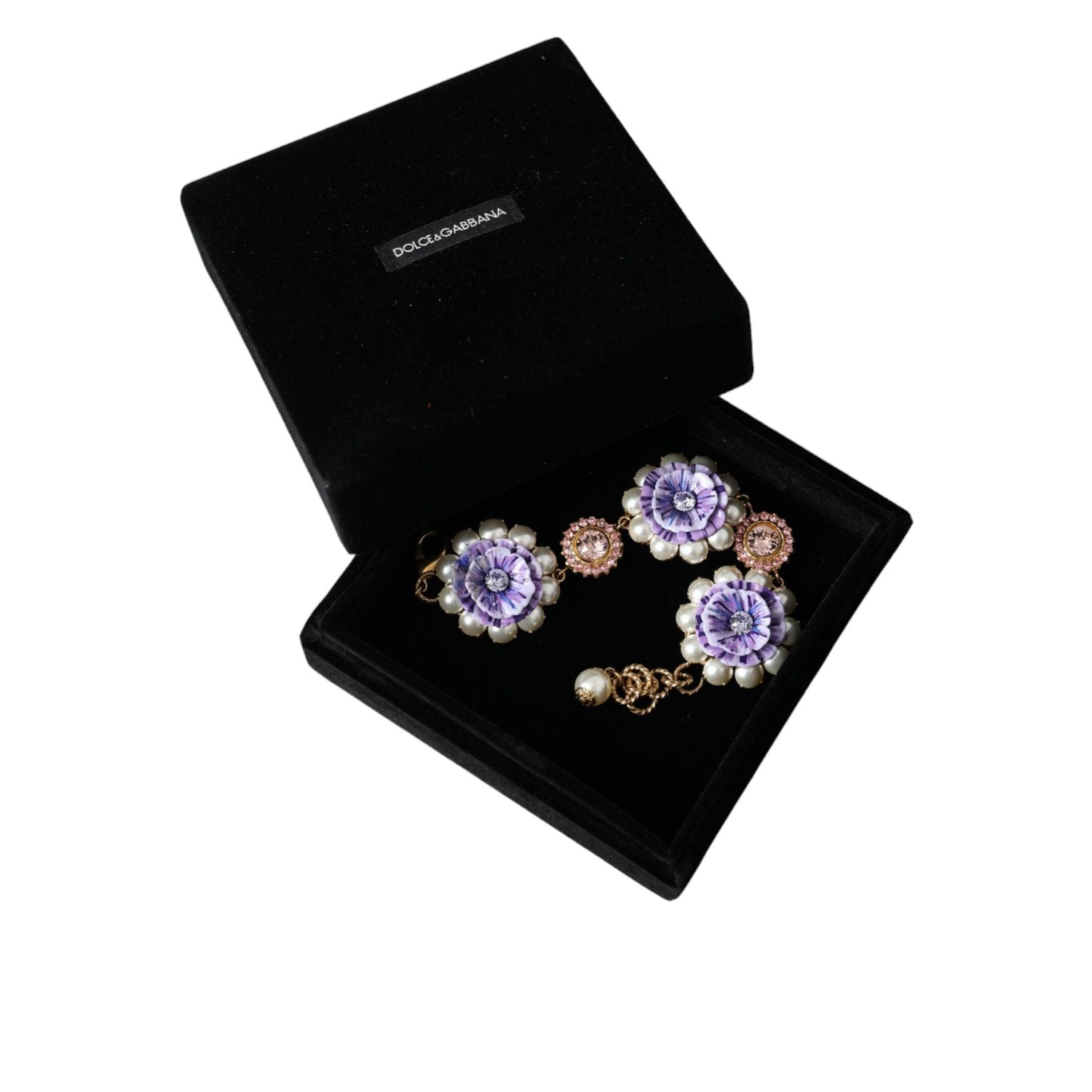 سوار دولتشي آند غابانا الذهبي من مجموعة FIORI BLOOMING مزين بالكريستالات الباروكية