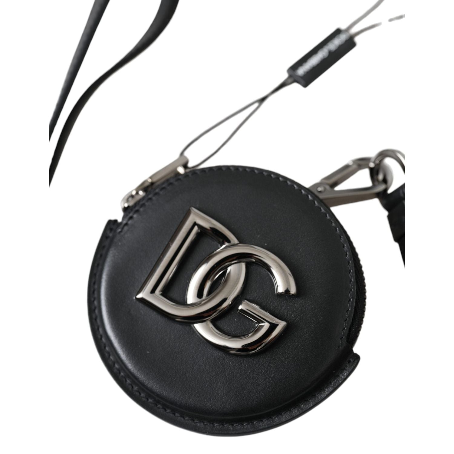 محفظة نقود معدنية دائرية سوداء من Dolce &amp; Gabbana بشعار DG