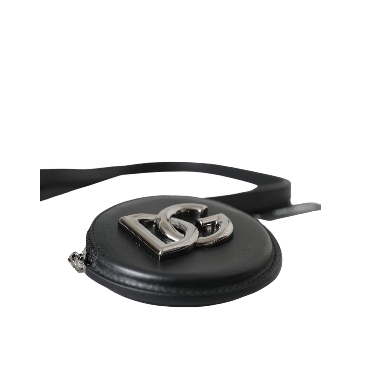 محفظة نقود معدنية دائرية سوداء من Dolce &amp; Gabbana بشعار DG