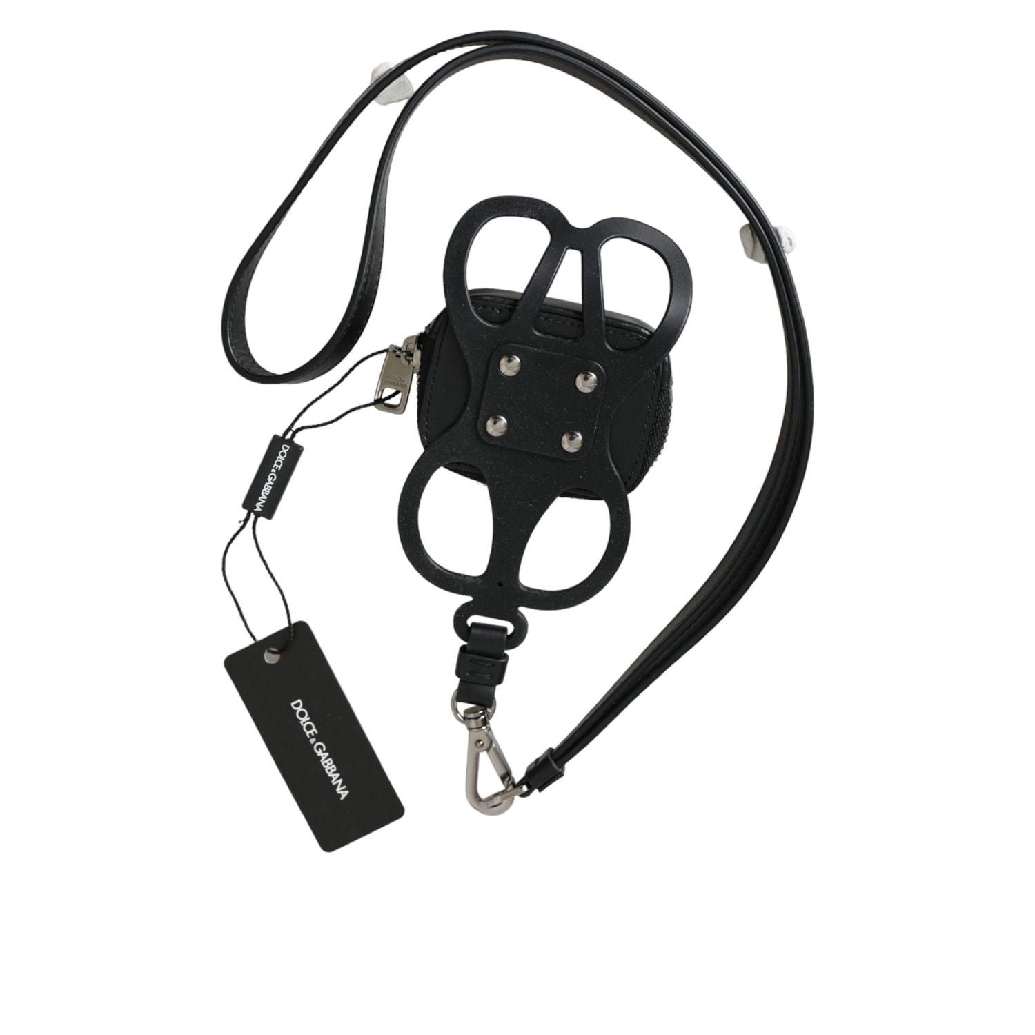 محفظة نقود معدنية من دولتشي آند غابانا مصنوعة من جلد العجل الأسود مع شعار DG