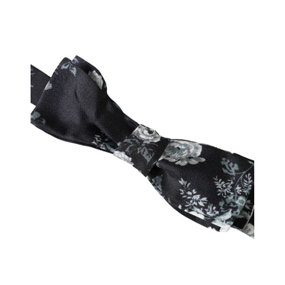 Dolce & Gabbana Black Floral Fantasy Adjustable Neck Men Bow Tie