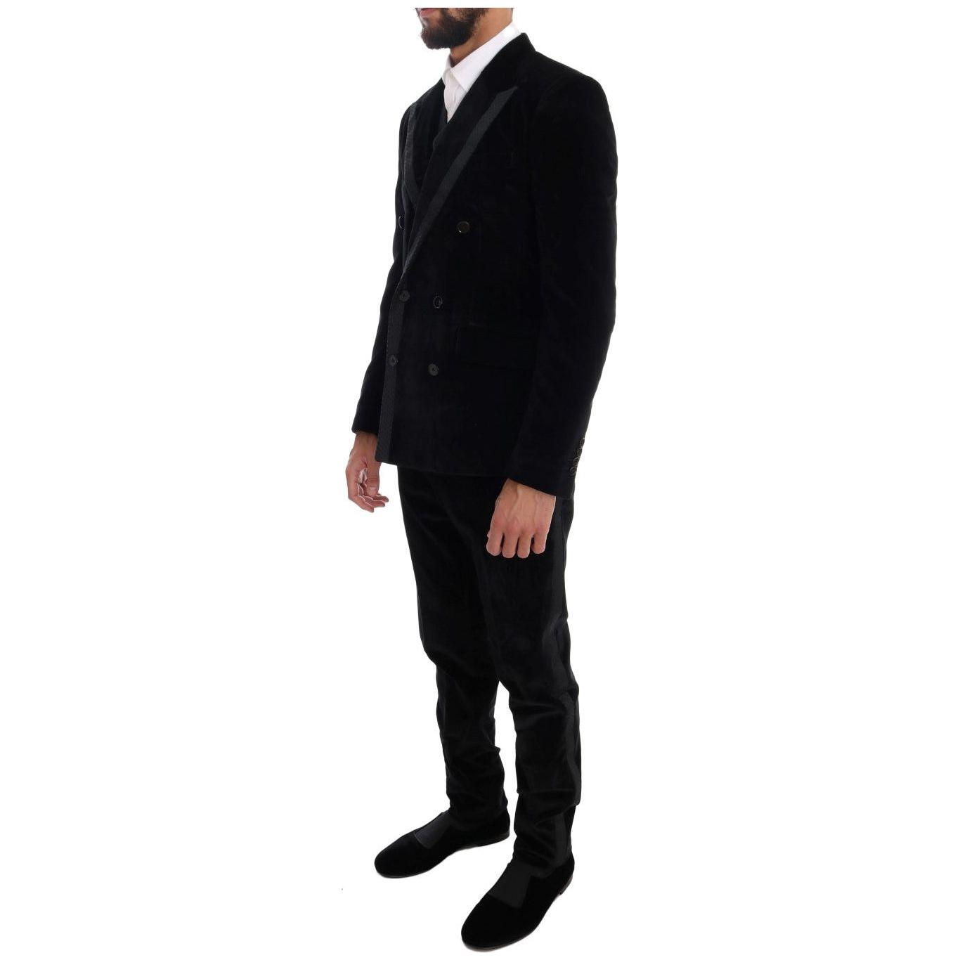 Dolce & Gabbana Black Velvet Slim Double Breasted Suit