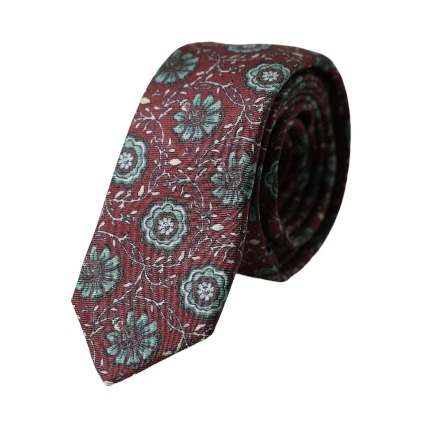 Dolce & Gabbana Maroon Floral 100% Silk Adjustable Men Tie