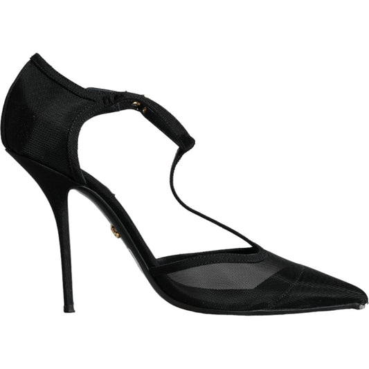 Dolce & Gabbana Black Mesh T-strap Stiletto High Heels Shoes Dolce & Gabbana Black