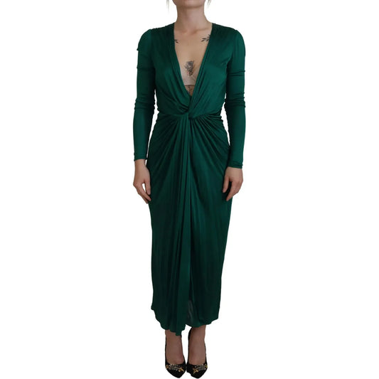 Dolce & Gabbana Dark Green Viscose Long Sleeve Midi Dress