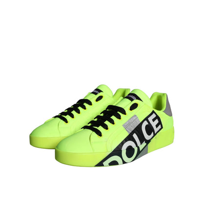 Dolce & Gabbana Neon Green Logo Tape Low Top Sneakers Shoes