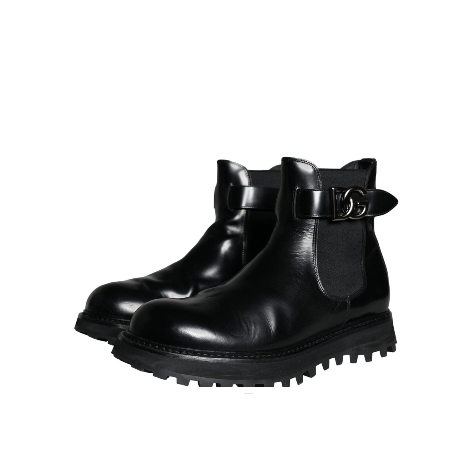 Dolce & Gabbana Black Belted DG Logo Men Chelsea Boots Shoes