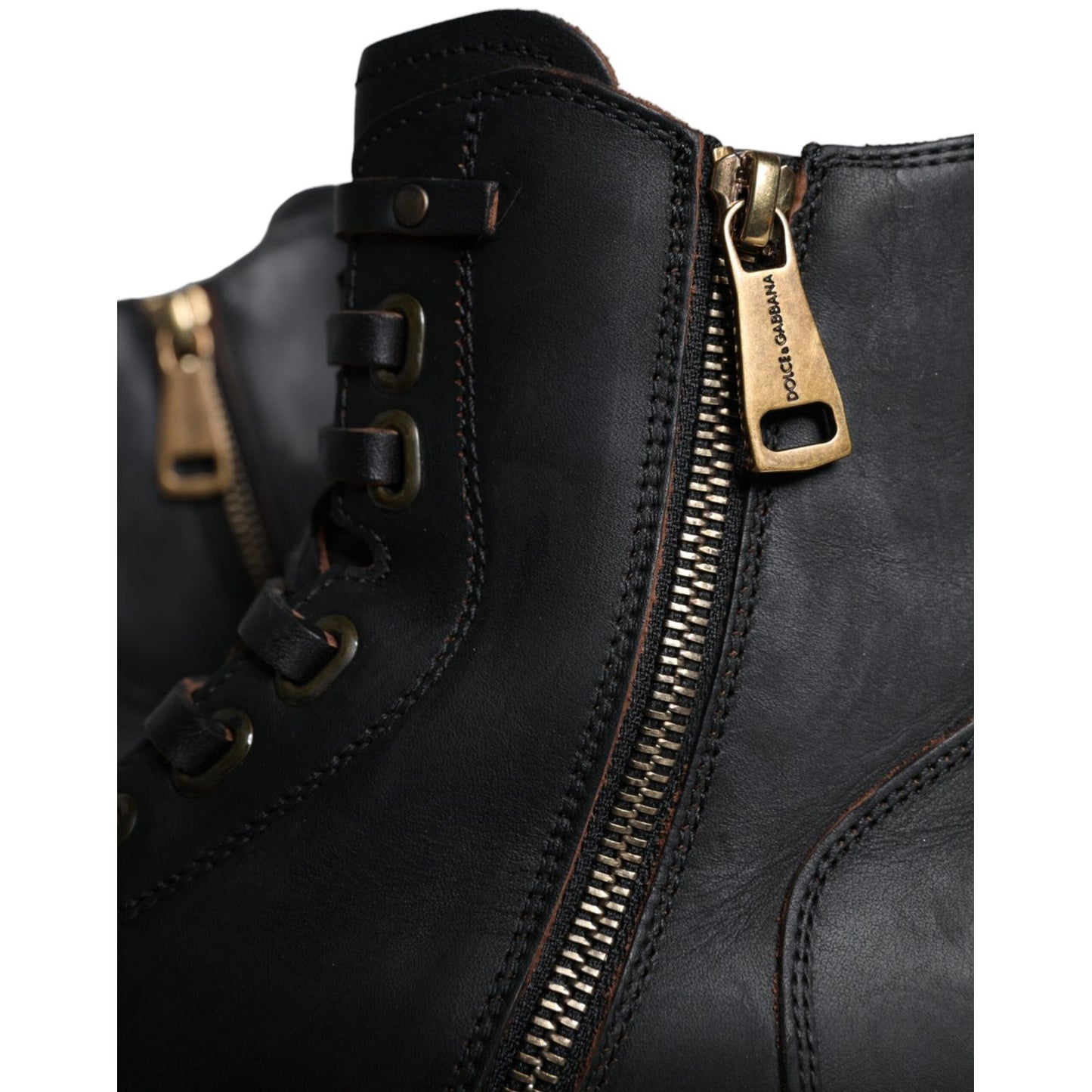Dolce & Gabbana Black Lace Up Mid Calf Boots Men Shoes