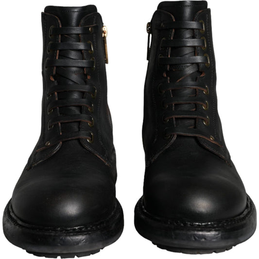 Dolce & Gabbana Black Lace Up Mid Calf Boots Men Shoes MV5870-40