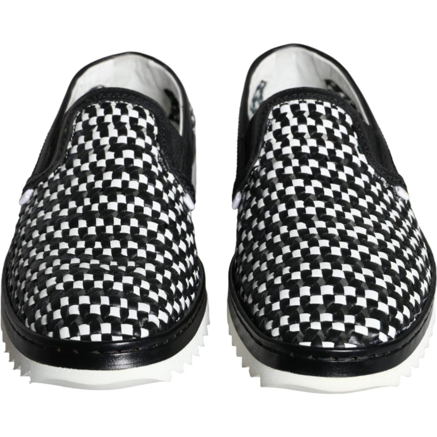 Dolce & Gabbana Black White Weaved Slip On Men Loafers Shoes MV5909-41.5