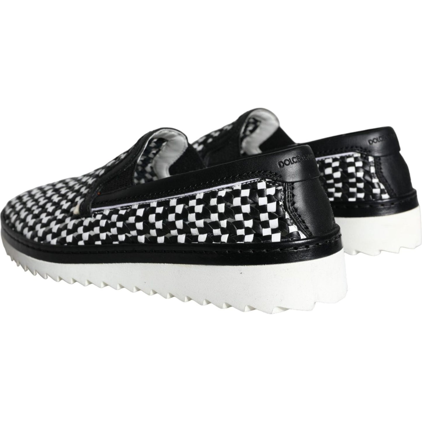 Dolce & Gabbana Black White Weaved Slip On Men Loafers Shoes MV5909-41.5