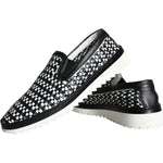 Dolce & Gabbana Black White Weaved Slip On Men Loafers Shoes MV5909-41.5