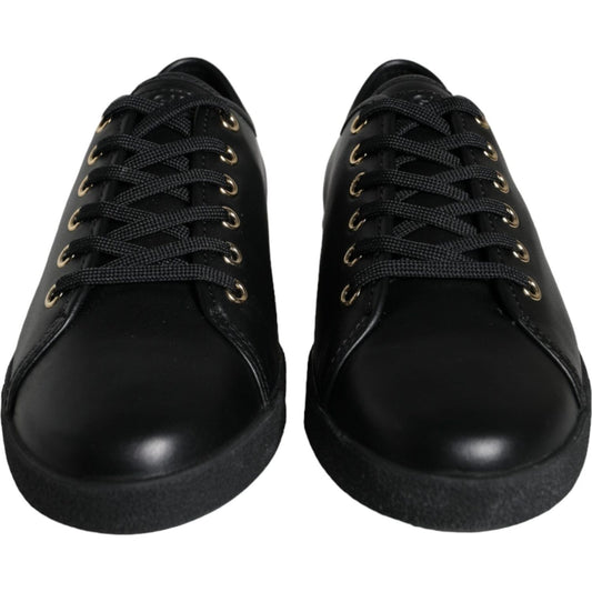 Dolce & Gabbana Black Gold Leather Classic Sneakers Shoes Dolce & Gabbana Black