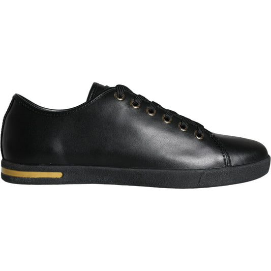 Dolce & Gabbana Black Gold Leather Classic Sneakers Shoes Dolce & Gabbana Dark Slate Gray