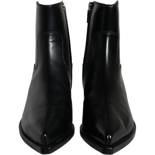 Dolce & Gabbana Black Leather Ankle Boots Booties Shoes Dolce & Gabbana Black